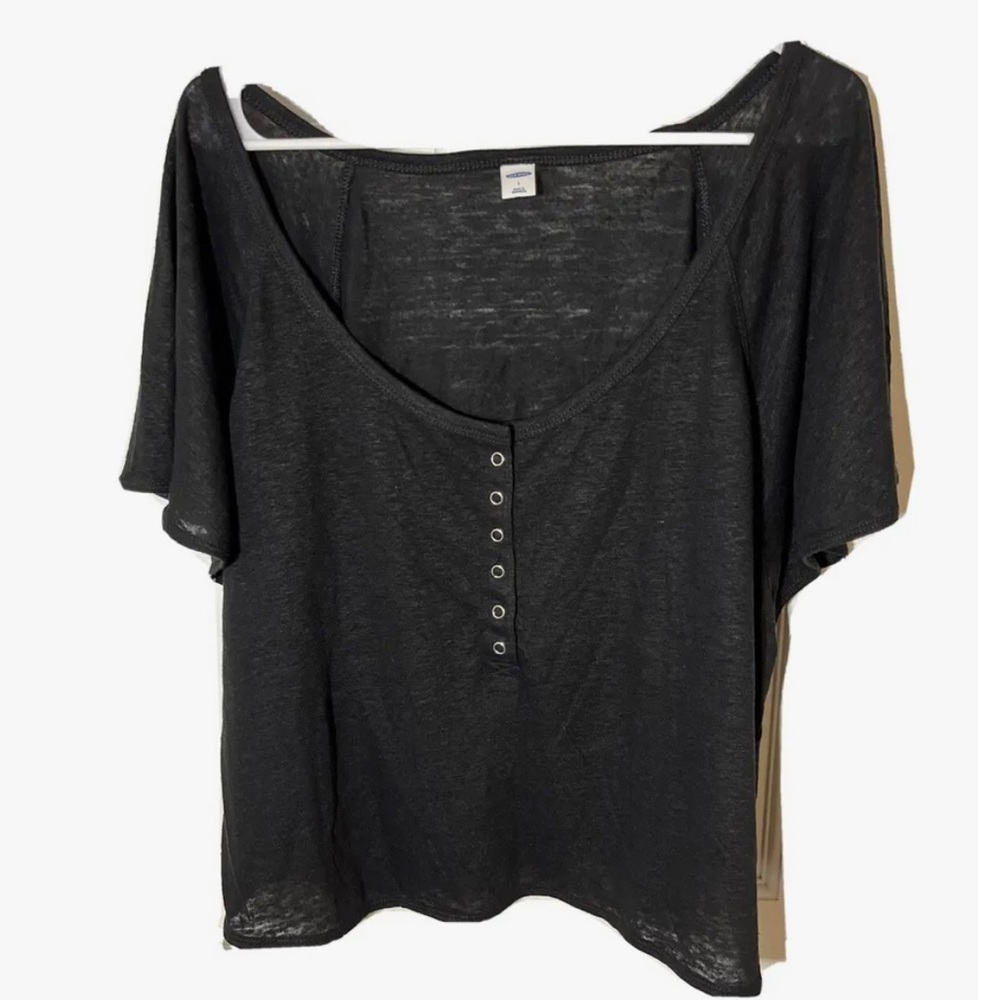 Old Navy Black Linen Women’s Black Short Sleeve Shirt Cropped Size L